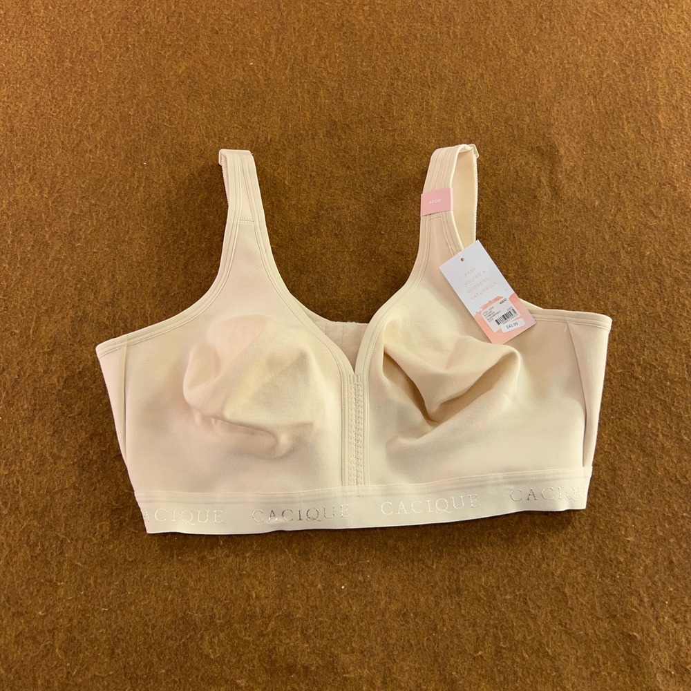 Cacique Womens 40DD Beige Wirefree Logo Band Unlined Bra NWT